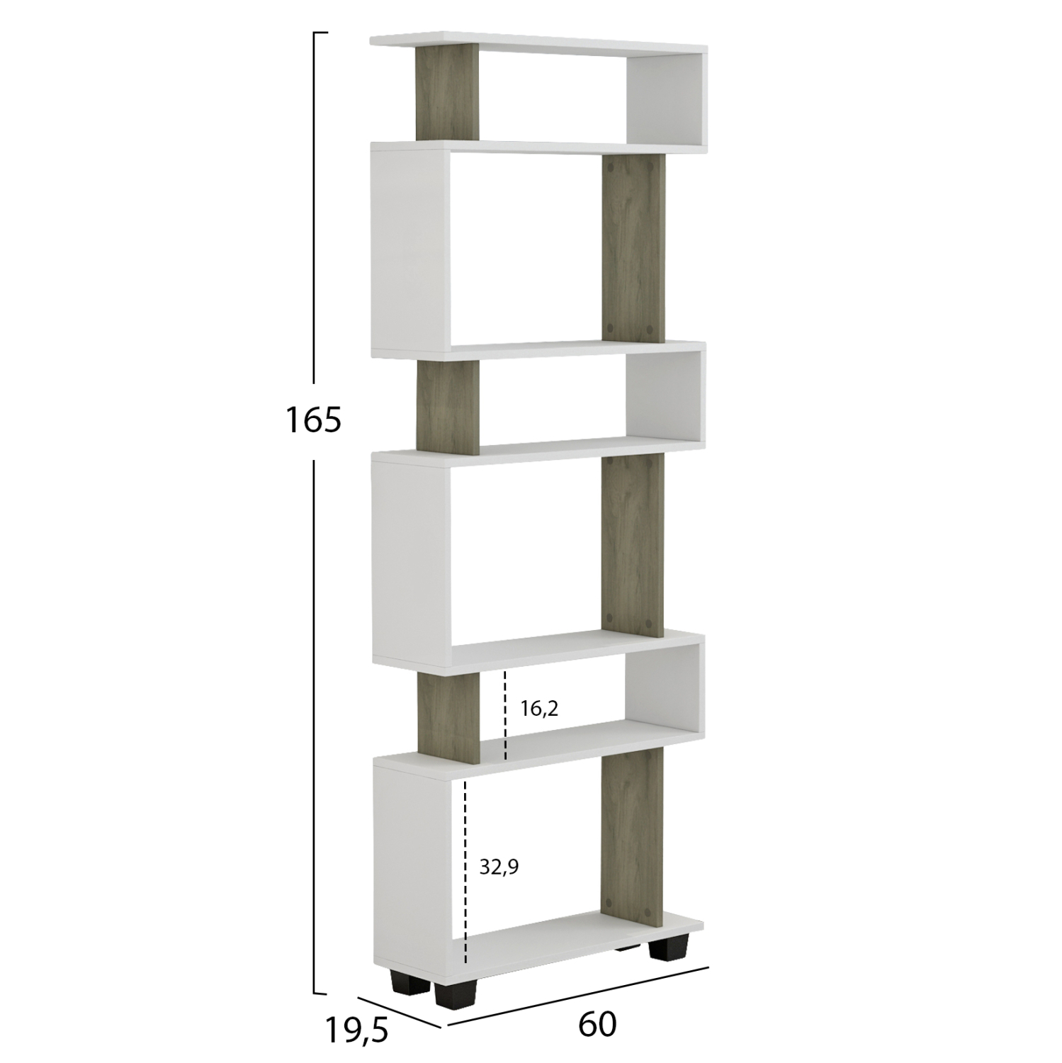 ΒΙΒΛΙΟΘΗΚΗ ΜΕΛΑΜΙΝΗΣ OWLOLIVE GREY ΛΕΥΚΟ 60x19,5x165Yεκ.HM8923.11 1τμχ - Image 2