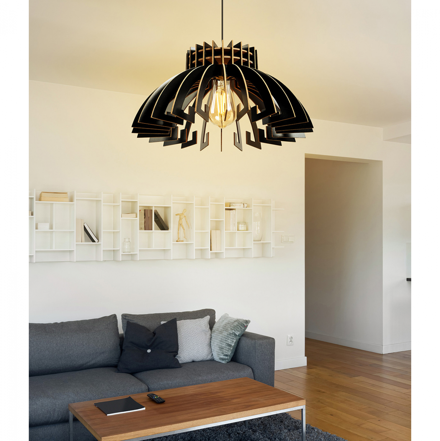 ΦΩΤΙΣΤΙΚΟ ΟΡΟΦΗΣ ΞΥΛΙΝΟ ΚΡΕΜΑΣΤΟ ΜΑΥΡΟ HM7350.03 Φ54x65Υ εκ. 1τμχ - Image 2