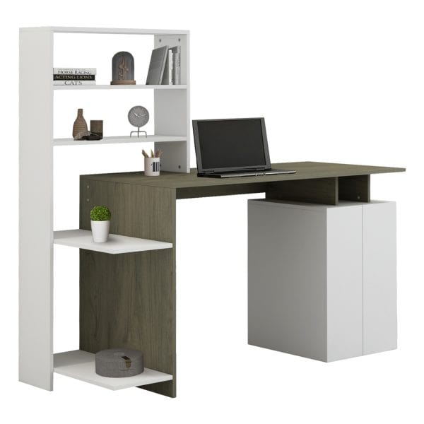 ΓΡΑΦΕΙΟ ΜΕ ΒΙΒΛΙΟΘΗΚΗ ROCHELL ΜΕΛΑΜΙΝΗ OLIVE GREY ΛΕΥΚΟ 146,3x55x128,8Υεκ.HM8886.11 1τμχ