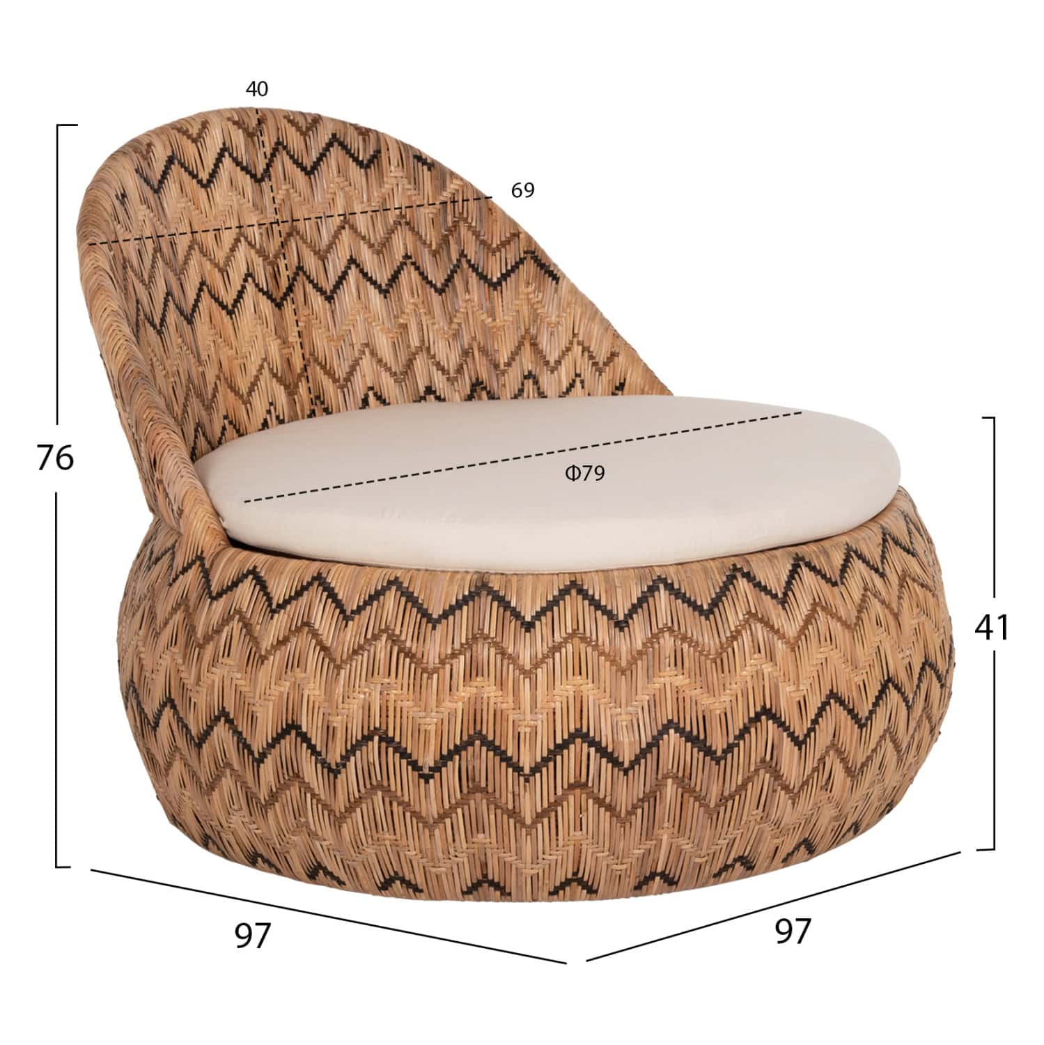 ΠΟΛΥΘΡΟΝΑ ΣΤΡΟΓΓΥΛΗ LADLON HM5992 RATTAN ΦΥΣΙΚΟ-ΕΚΡΟΥ ΜΑΞΙΛΑΡΙ 97x97x76Υεκ. 1τμχ - Image 2