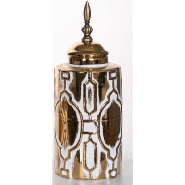 ΒΑΖΟ ΜΕ ΚΑΠΑΚΙ ΚΕΡΑΜΙΚΟ ΛΕΥΚΟ - ΧΡΥΣΟ 13x13x33cm