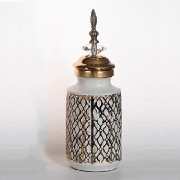 ΒΑΖΟ ΜΕ ΚΑΠΑΚΙ ΚΕΡΑΜΙΚΟ ΛΕΥΚΟ - ΧΡΥΣΟ 12x12x32cm