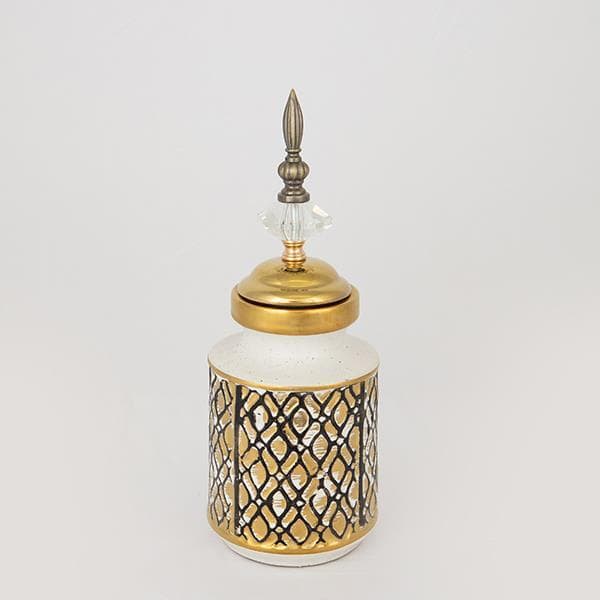 ΒΑΖΟ ΜΕ ΚΑΠΑΚΙ ΚΕΡΑΜΙΚΟ ΛΕΥΚΟ - ΧΡΥΣΟ 12x12x28cm