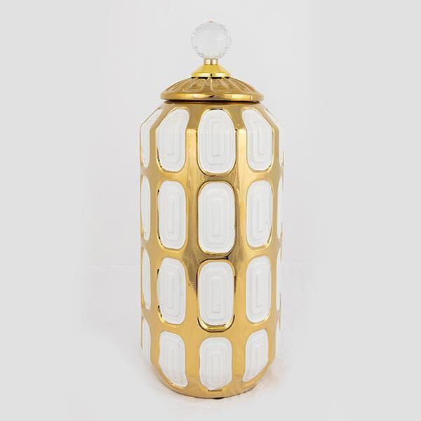 ΒΑΖΟ ΜΕ ΚΑΠΑΚΙ ΚΕΡΑΜΙΚΟ ΧΡΥΣΟ - ΛΕΥΚΟ 15x15x32.5cm