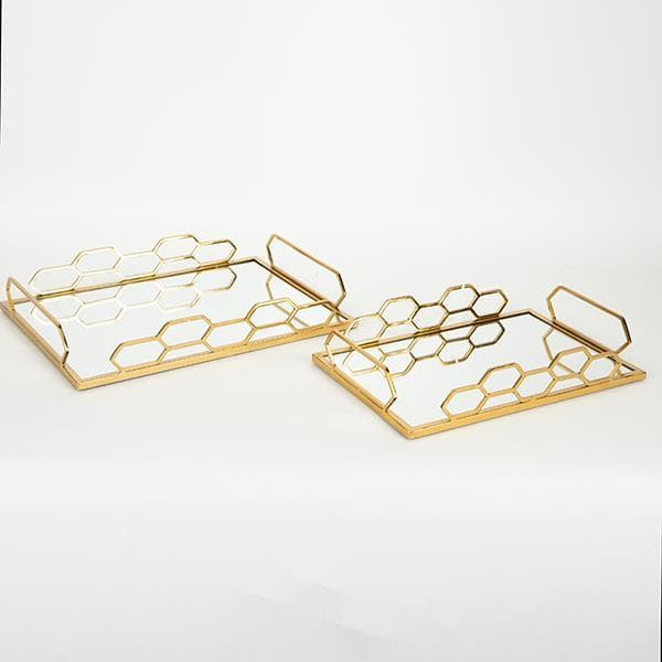 S/2 ΔΙΣΚΟΣ ΜΕΤΑΛΛΙΚΟΣ ΜΕ ΚΑΘΡΕΦΤΗ ΧΡΥΣΟΣ 35x25x5.5cm / 30.5x20x5.5cm