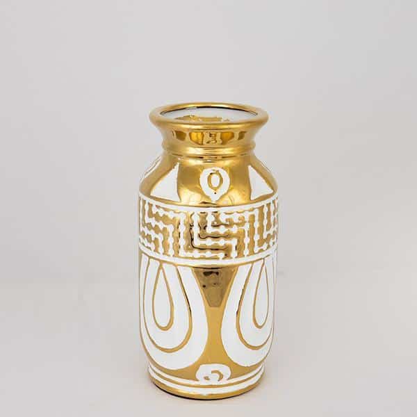 ΒΑΖΟ ΚΕΡΑΜΙΚΟ ΛΕΥΚΟ - ΧΡΥΣΟ 14x14x28cm