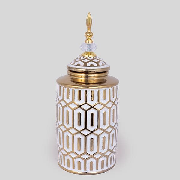 ΒΑΖΟ ΜΕ ΚΑΠΑΚΙ ΚΕΡΑΜΙΚΟ ΛΕΥΚΟ - ΧΡΥΣΟ 16.9x16.9x40.2cm