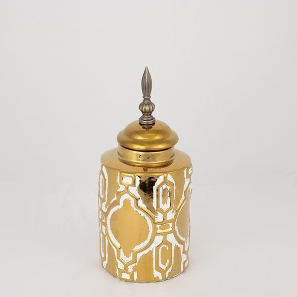 ΒΑΖΟ ΜΕ ΚΑΠΑΚΙ ΚΕΡΑΜΙΚΟ ΛΕΥΚΟ - ΧΡΥΣΟ 12.5x12.5x28cm