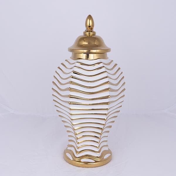 ΒΑΖΟ ΜΕ ΚΑΠΑΚΙ ΚΕΡΑΜΙΚΟ ΛΕΥΚΟ - ΧΡΥΣΟ 21.2x21.2x42.2cm