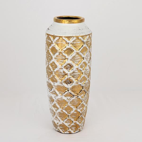 ΒΑΖΟ ΚΕΡΑΜΙΚΟ ΛΕΥΚΟ - ΧΡΥΣΟ 12.5x12.5x27.5cm