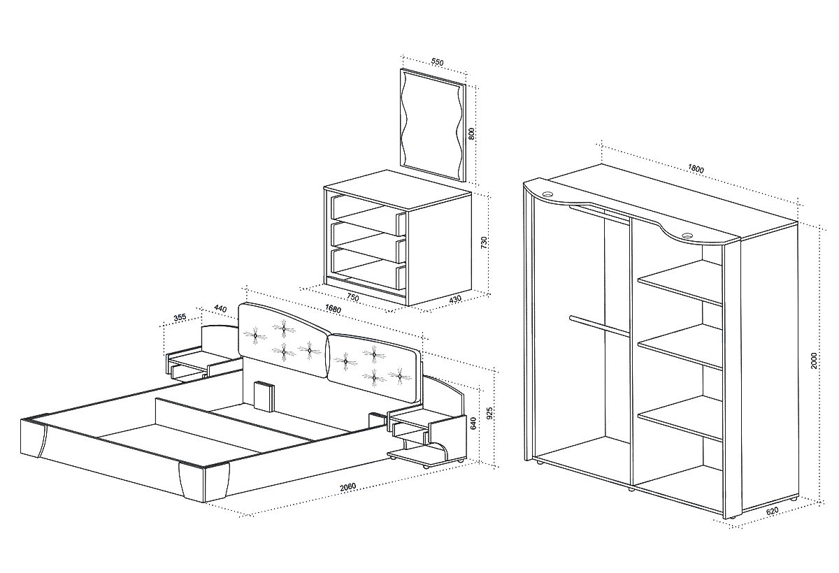 Σετ Κρεβατοκάμαρας 4 τεμαχίων 160/200, Amor-Smart Home με ΔΩΡΟ συρταριέρα, 252,5x260x92,5, Genomax - Image 2
