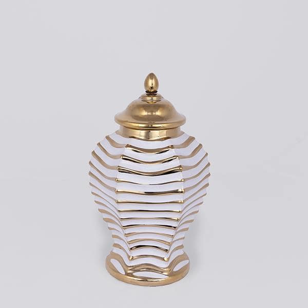 ΒΑΖΟ ΜΕ ΚΑΠΑΚΙ ΚΕΡΑΜΙΚΟ ΛΕΥΚΟ - ΧΡΥΣΟ 18.3x18.3x30cm