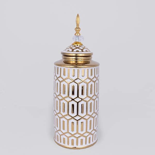 ΒΑΖΟ ΜΕ ΚΑΠΑΚΙ ΚΕΡΑΜΙΚΟ ΛΕΥΚΟ - ΧΡΥΣΟ 16.9x16.9x45.7cm