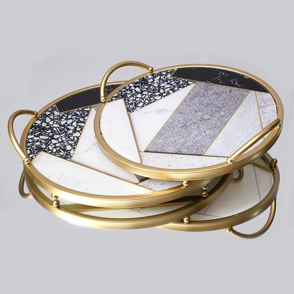 S/2 ΔΙΣΚΟΣ ΜΕΤΑΛΛΙΚΟΣ ΜΕ ΓΥΑΛΙ ΧΡΥΣΟΣ 35x35x6cm / 30x30x6cm