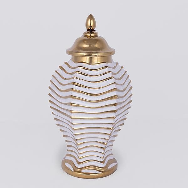 ΒΑΖΟ ΜΕ ΚΑΠΑΚΙ ΚΕΡΑΜΙΚΟ ΛΕΥΚΟ - ΧΡΥΣΟ 19.6x19.6x36 cm