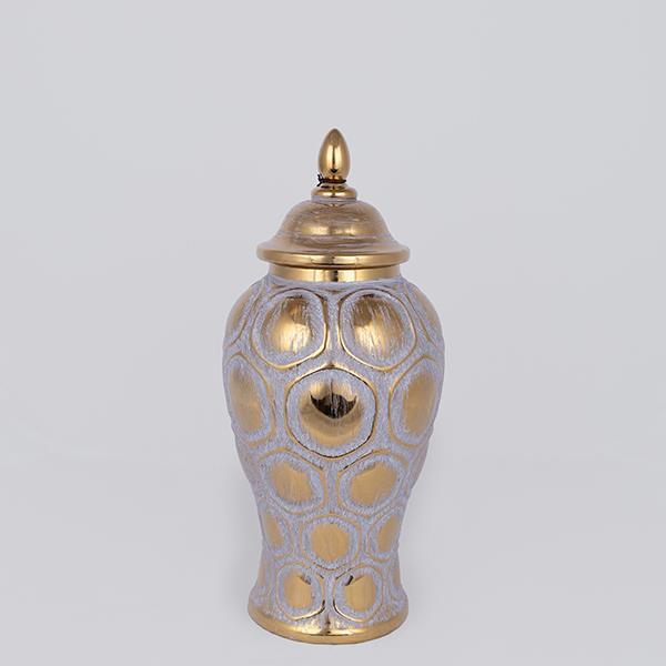 ΒΑΖΟ ΜΕ ΚΑΠΑΚΙ  ΚΕΡΑΜΙΚΟ ΓΚΡΙ - ΧΡΥΣΟ 17.7x17.7x40cm