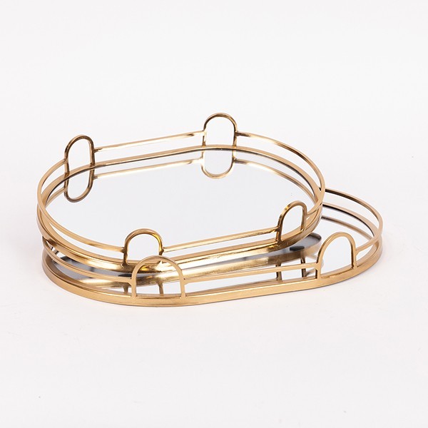 S/2 ΔΙΣΚΟΣ ΜΕΤΑΛΛΙΚΟΣ ΜΕ ΚΑΘΡΕΦΤΗ ΧΡΥΣΟ ΧΡΩΜΑ 35x25x5cm/ 30.5x20.5x5cm