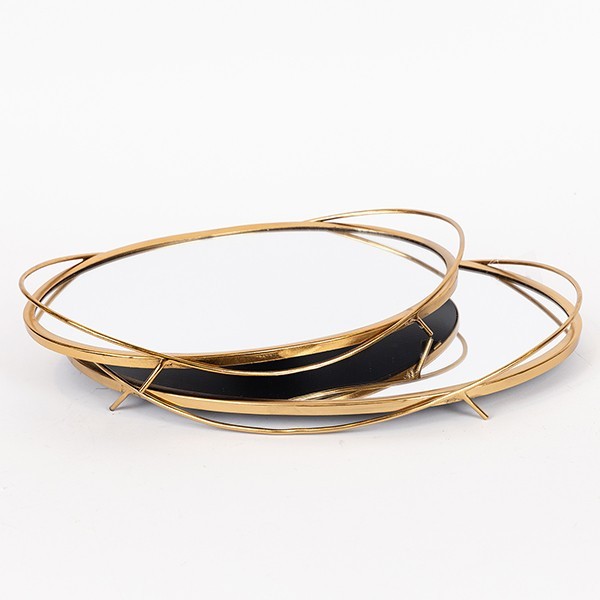 S/2 ΔΙΣΚΟΣ ΜΕΤΑΛΛΙΚΟΣ ΜΕ ΚΑΘΡΕΦΤΗ ΧΡΥΣΟ ΧΡΩΜΑ 35x25x5cm/ 30.5x20.5x5cm