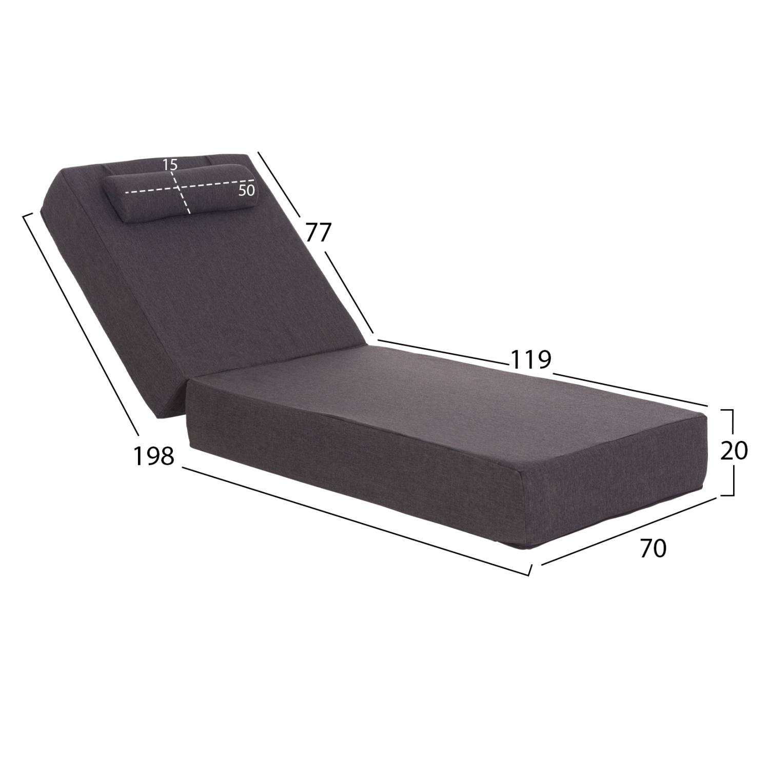 ΜΑΞΙΛΑΡΙ ΞΑΠΛΩΣΤΡΑΣ KIHEI HM21094.03 OLEFIN ΣΚΟΥΡΟ ΓΚΡΙ ΜΕ FOAM 198x70x20Υεκ 1τμχ - Image 2