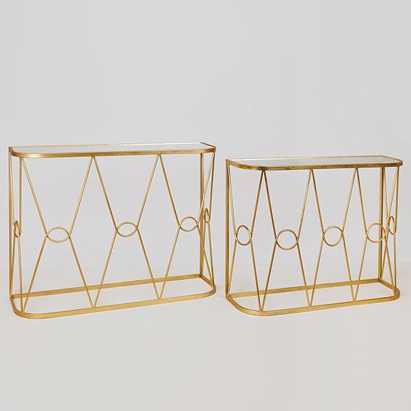 S/2 ΚΟΝΣΟΛΑ ΜΕΤΑΛΛΙΚΗ ΧΡΥΣΗ ΜΕ ΕΠΙΦΑΝΕΙΑ ΚΑΘΡΕΠΤΗ 100x30x75cm / 90x26.5x70cm