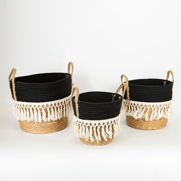 S/3 ΚΑΛΑΘΙΑ ΨΑΘΙΝΑ ΜΕ ΚΡΟΣΣΙΑ ΚΑΦΕ-ΜΑΥΡΟ 25x17x23 cm/28x22x25cm/35x28x30cm