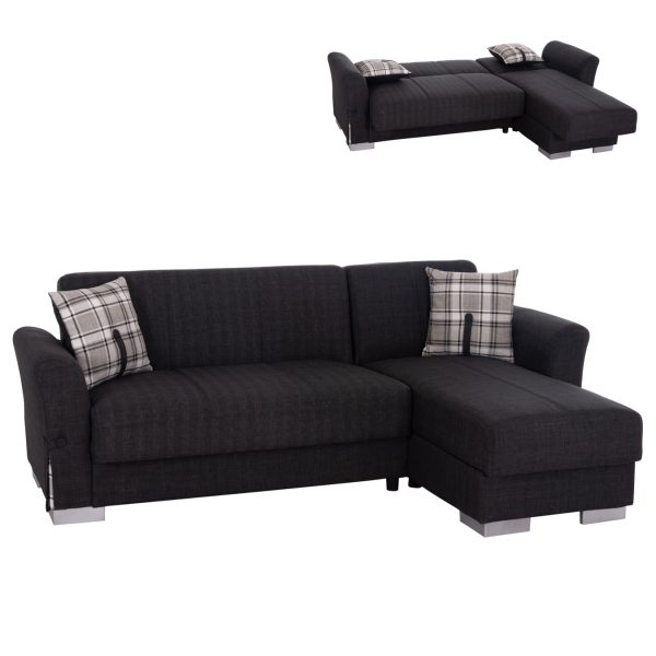 ΓΩΝΙΑΚΟΣ ΚΑΝΑΠΕΣ-ΚΡΕΒΑΤΙ ΜΕ ΑΠΟΘ. ΧΩΡΟ BRONKO HM3291.01 ΑΝΘΡΑΚΙ ΥΦΑΣΜΑ 218x138x77Y 1τμχ