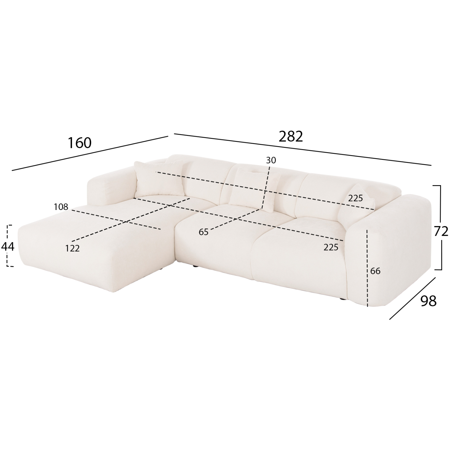 ΚΑΝΑΠΕΣ ΓΩΝΙΑ (ΑΡΙΣΤΕΡΗ) BRICKEN HM3275.02L ΛΕΥΚΟ ΥΦΑΣΜΑ 110-282x98-160x72Υεκ. 1τμχ - Image 2