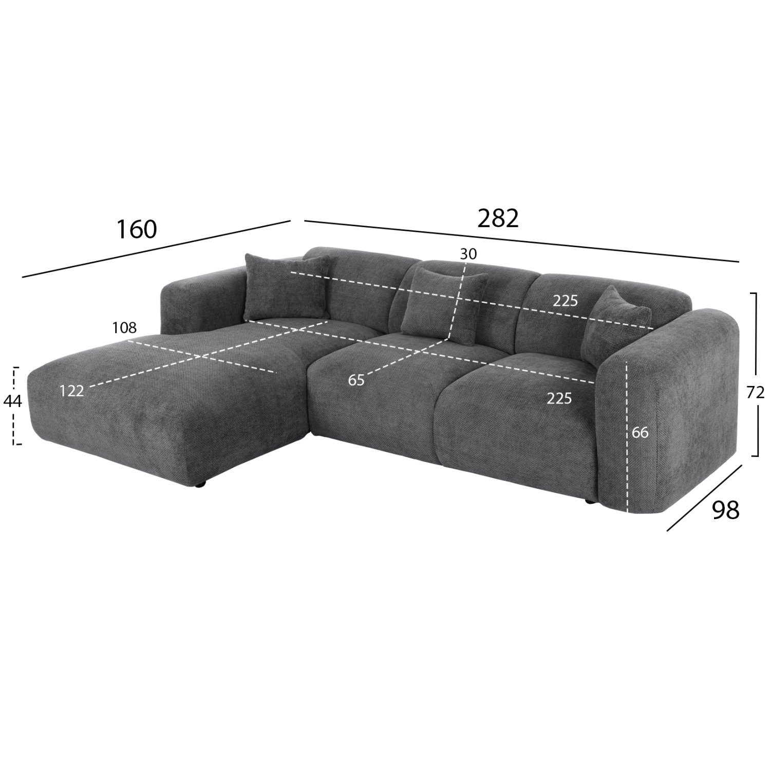 ΚΑΝΑΠΕΣ ΓΩΝΙΑ (ΑΡΙΣΤΕΡΗ) BRICKEN HM3275.04L ΑΝΘΡΑΚΙ ΥΦΑΣΜΑ 110-282x98-160x72Υεκ. 1τμχ - Image 2