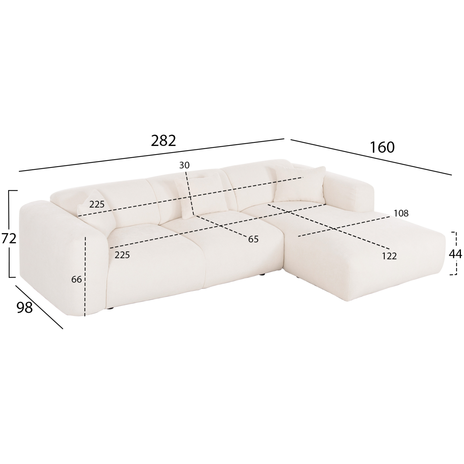 ΚΑΝΑΠΕΣ ΓΩΝΙΑ BRICKEN HM3275.02R ΛΕΥΚΟ ΥΦΑΣΜΑ 110-282x98-160x72Υεκ. 1τμχ - Image 2