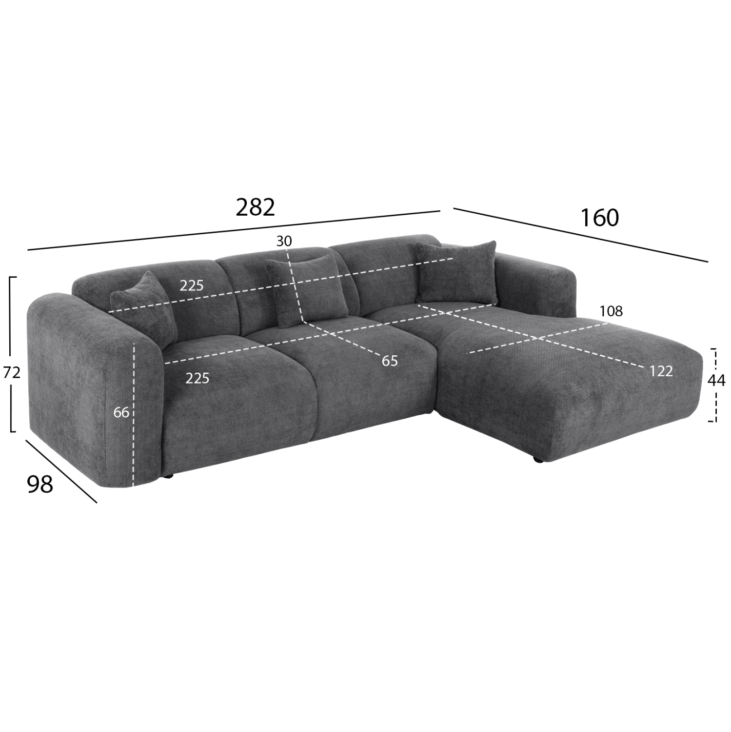 ΚΑΝΑΠΕΣ ΓΩΝΙΑ BRICKEN HM3275.04R ΑΝΘΡΑΚΙ ΥΦΑΣΜΑ 110-282x98-160x72Υεκ. 1τμχ - Image 2