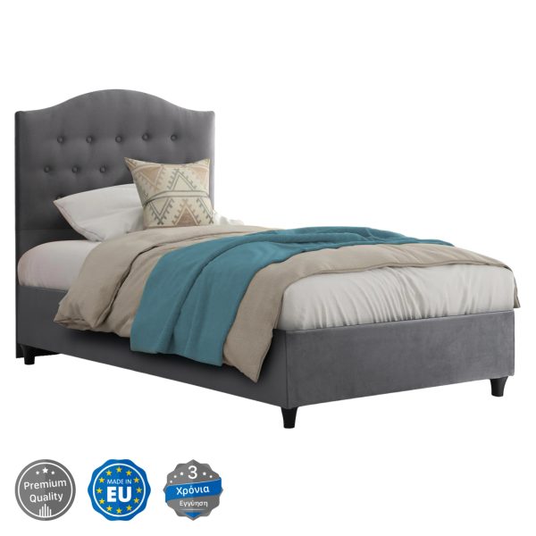 ΚΡΕΒΑΤΙ MALENA ΑΠΟ ΓΚΡΙ ΒΕΛΟΥΔΟ HM651.10 ΓΙΑ ΣΤΡΩΜΑ 90x200 εκ. 1τμχ