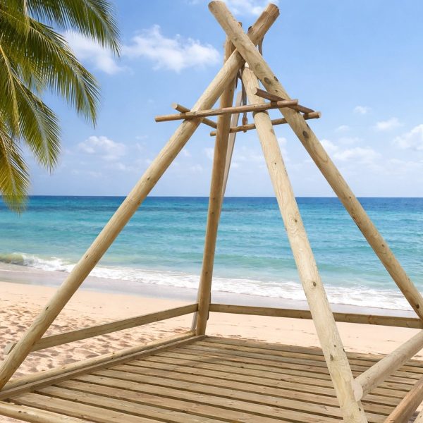 Ξύλινη Σκηνή Παραλίας με Κρεβάτι