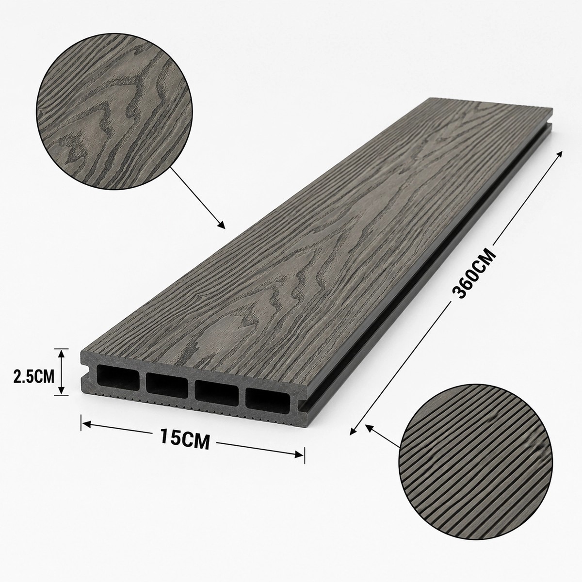 WPC Δάπεδο Διπλής Όψης 2,5 x 15 x 360εκ. - Γκρι Ανοιχτό - Image 3